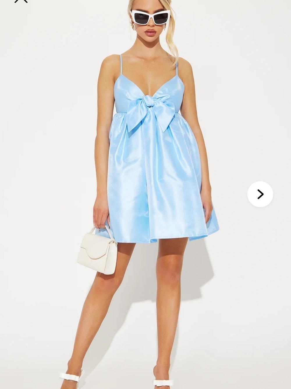 Fashion Nova Baby Blue Satin Bow-Front Mini Dress
